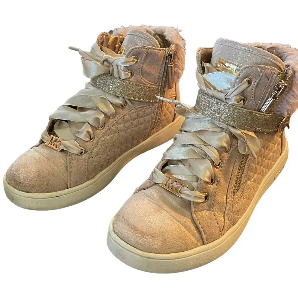 Michael Kors Jem Adi Rose Gold Pink High Top Sneakers Shoes Size 1